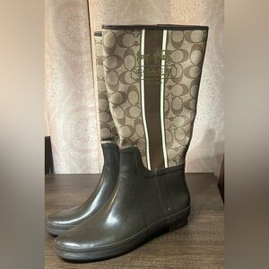 Coach Signature Pattern Brown Rain Boots